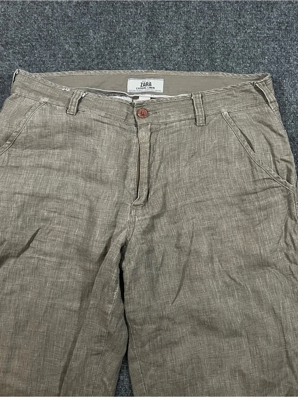 Zara Men's 100% Linen Pants Olive Trousers Size 34x32 Old Money Preppy Summer